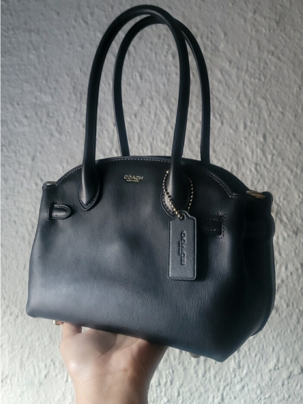 Coach Black Leather Mini Satchel with Gold Accents